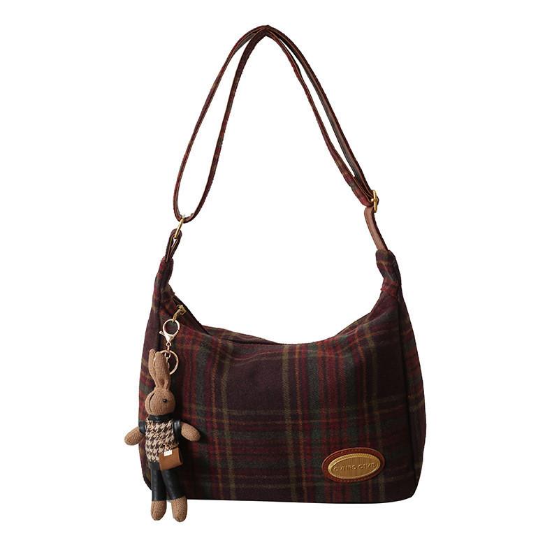 Fashionable High-end Plaid Color Block Shoulder Crossbody Bag Women Spring New Large Capacity Tote