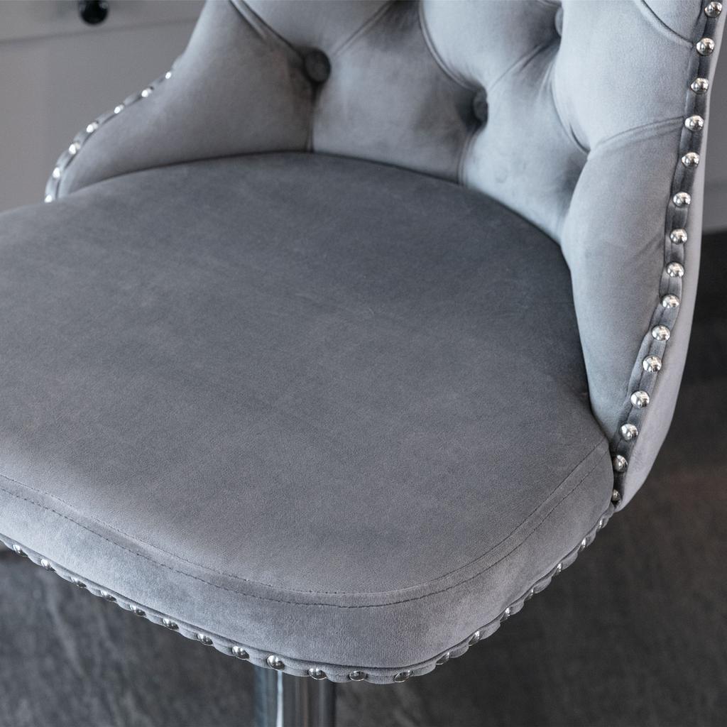 Swivel Velvet Barstools Adjustable Seat Height from 25-33 Inch, Chrome base Bar Stools with Backs Comfortable Tufted, Set of 2,DE1712GY,Gray