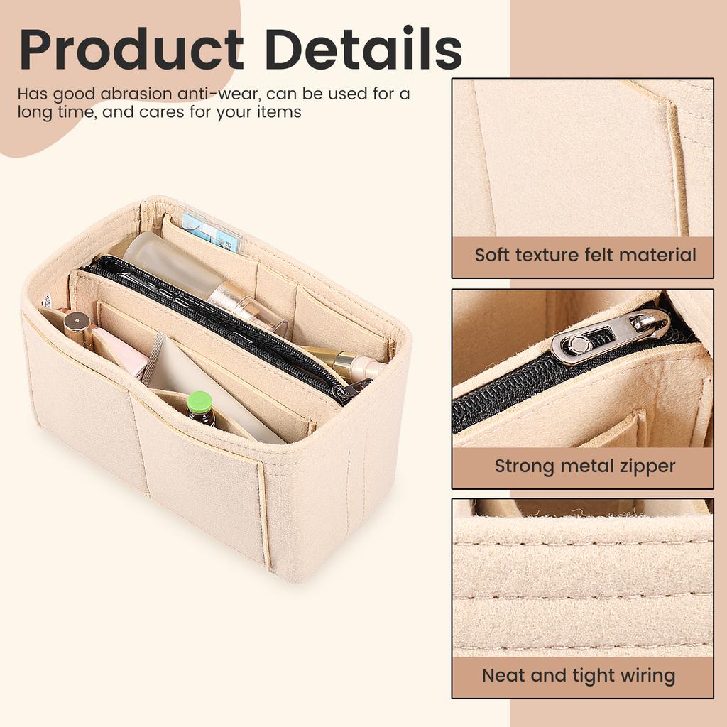 2 in 1 Filz-Einsatztasche Geldbörsen-Organizer Einsatzfutter Reise Tragbare Make-up-Tasche Stütz-Aufbewahrungstasche für die meisten Handtaschen Tragetaschen NEU