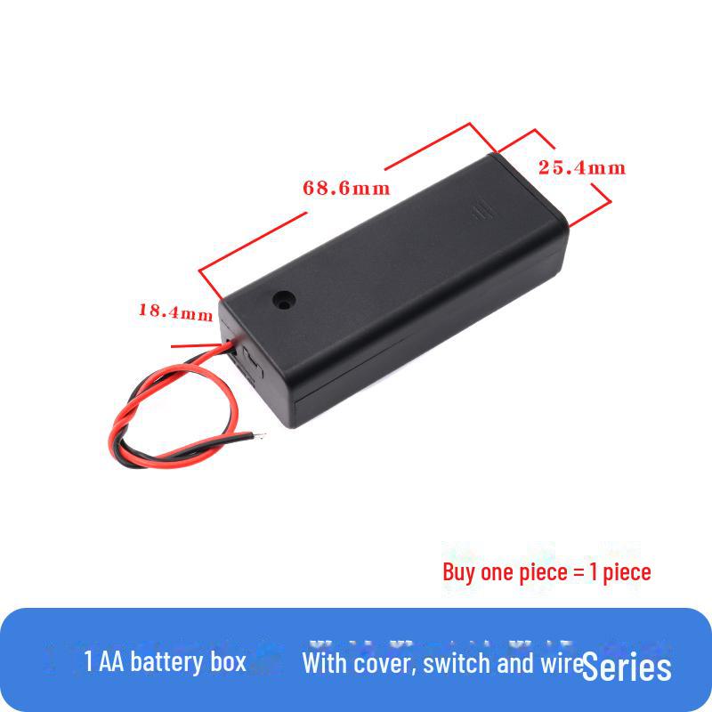 

Держатель для батареек типа АА с выключателем, крышкой и кабелем длиной 15 см — вмещает от 1 до 4 батареек. 1-section
