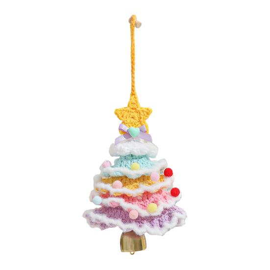 Knitted Christmas Tree Ornament Multi-Layered Mini Crochet Christmas Tree Hanging Decoration with Bell And Star Top Colorful Small Xmas Tree