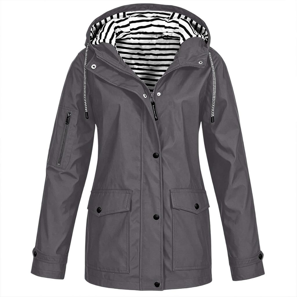 Damenmode Einfarbige Kapuzenjacke Locker Lässig Wasserdicht Outdoor Jacke Leichter Windbreaker Regenmantel für Wandern Camping