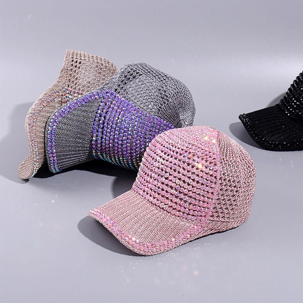 Mesh Rhinestone Baseball Cap Breathable Duck Tongue Hat Hip Hop Woman Shiny Cap  Leisure Activities