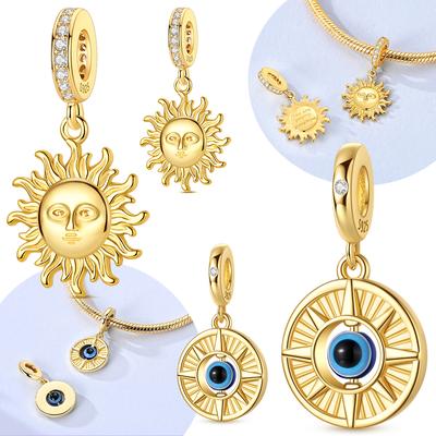 Gold Sun Face Pendant Sun'S Eye Charms Beads Fit Bracelet Originalcopper Valentine'S Fine Gift Jewelry Women Making Diy