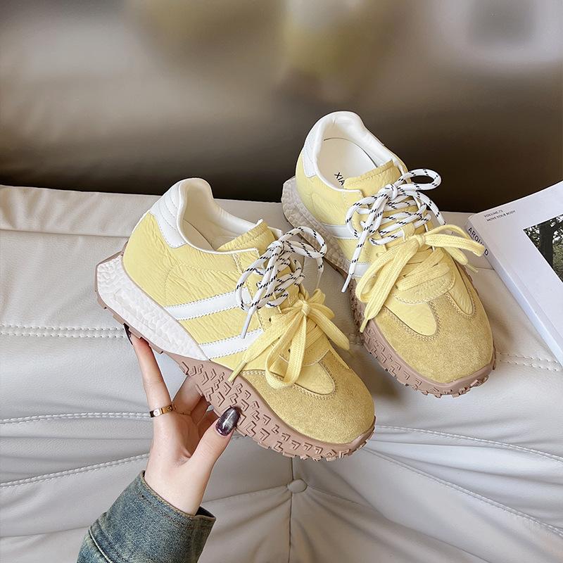 Color Matching Thick-soled Versatile Inner Height-increasing Spring Lace-up Round Head Casual Shoes