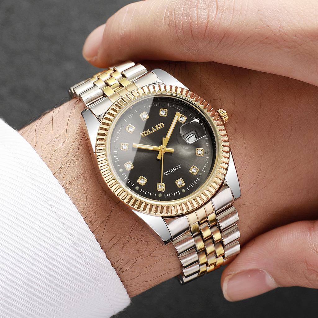 Luxury Men Business Watches Fashion Rhinestone Women Quartz Watch with Calendar Clock Gift