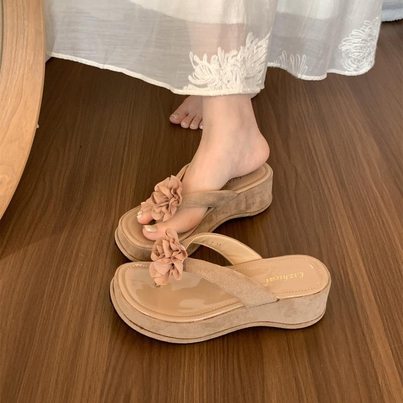 

Suding home, ретро новые китайские шлепанцы с цветами для женщин на лето, пляжная обувь с открытым носком, крутые шлепанцы на толстой подошве с эффектом увеличения роста 35