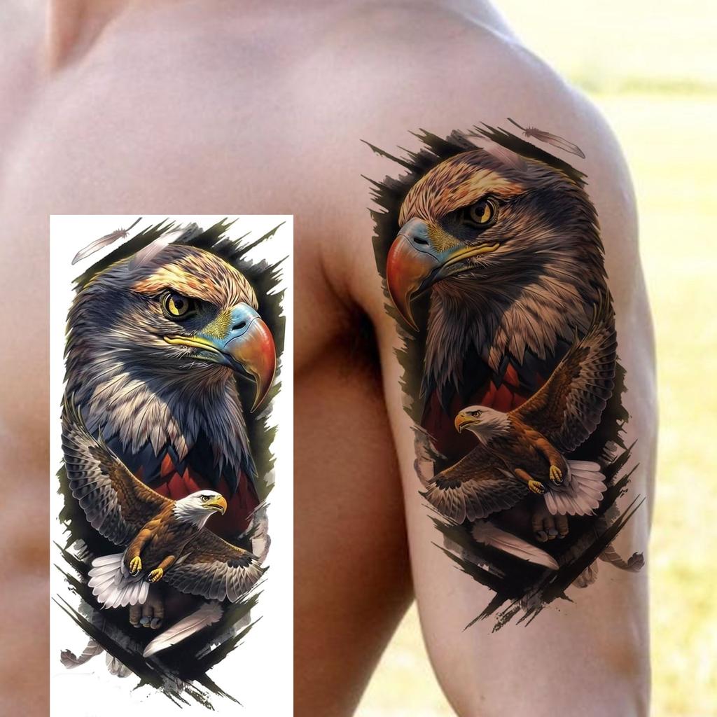 1 Sheet Creative Lion Tiger Family Temporary Tattoos Realistic Eagle Owl Animals Tatoos Waterproof Fake Tattoo Sticker Last Long