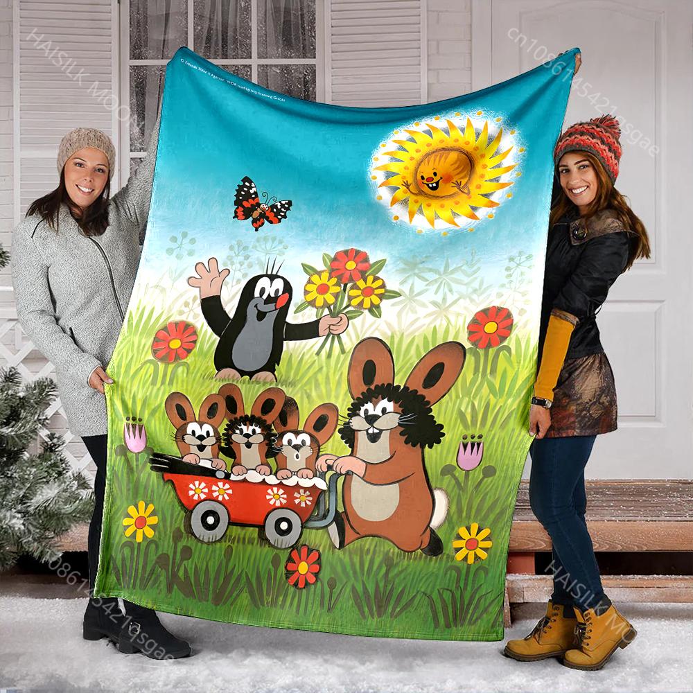 Classic Cartoon Little Mole Print Blanket Warm Soft and Comfortable Home Travel Blanket Sofa Bedding Camping RV Blanket for Gift