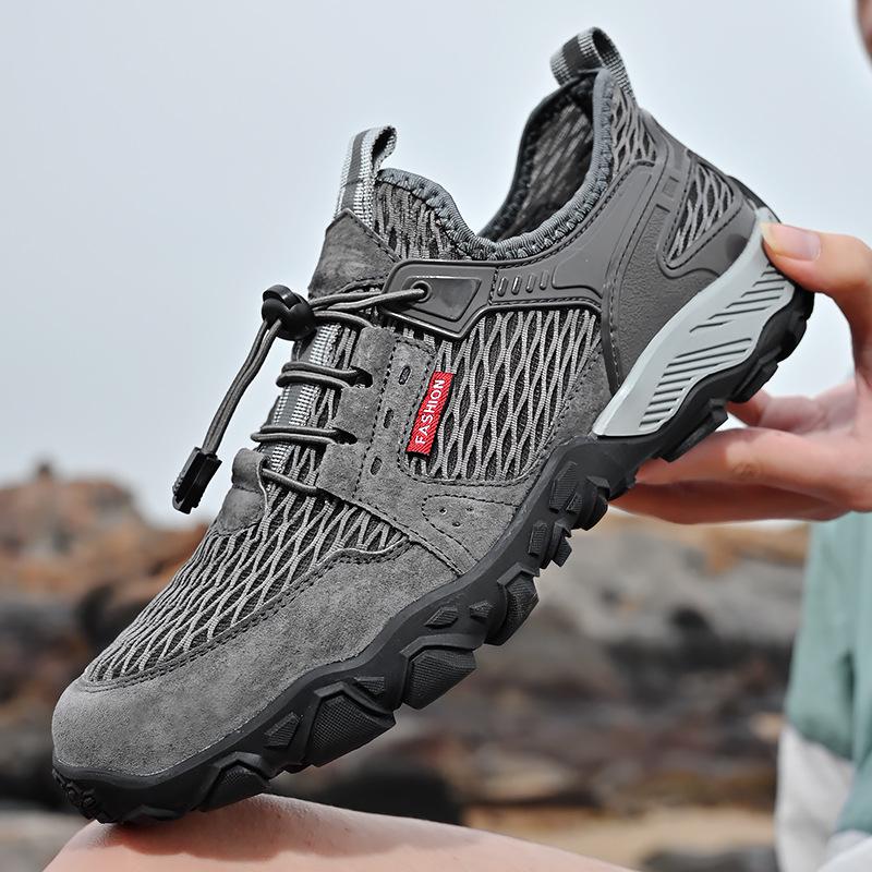 2025 Men's Breathable Leather Outdoor Casual Hiking Shoes - Non-Slip, Soft Sole, Mesh Design