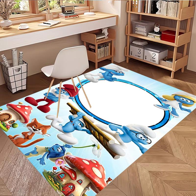Blue Smurfs Print Rug, Washable Floor Carpet, For Entryway Dorm Laundry Room Office Study, Home Decor Birthday Christmas Gift