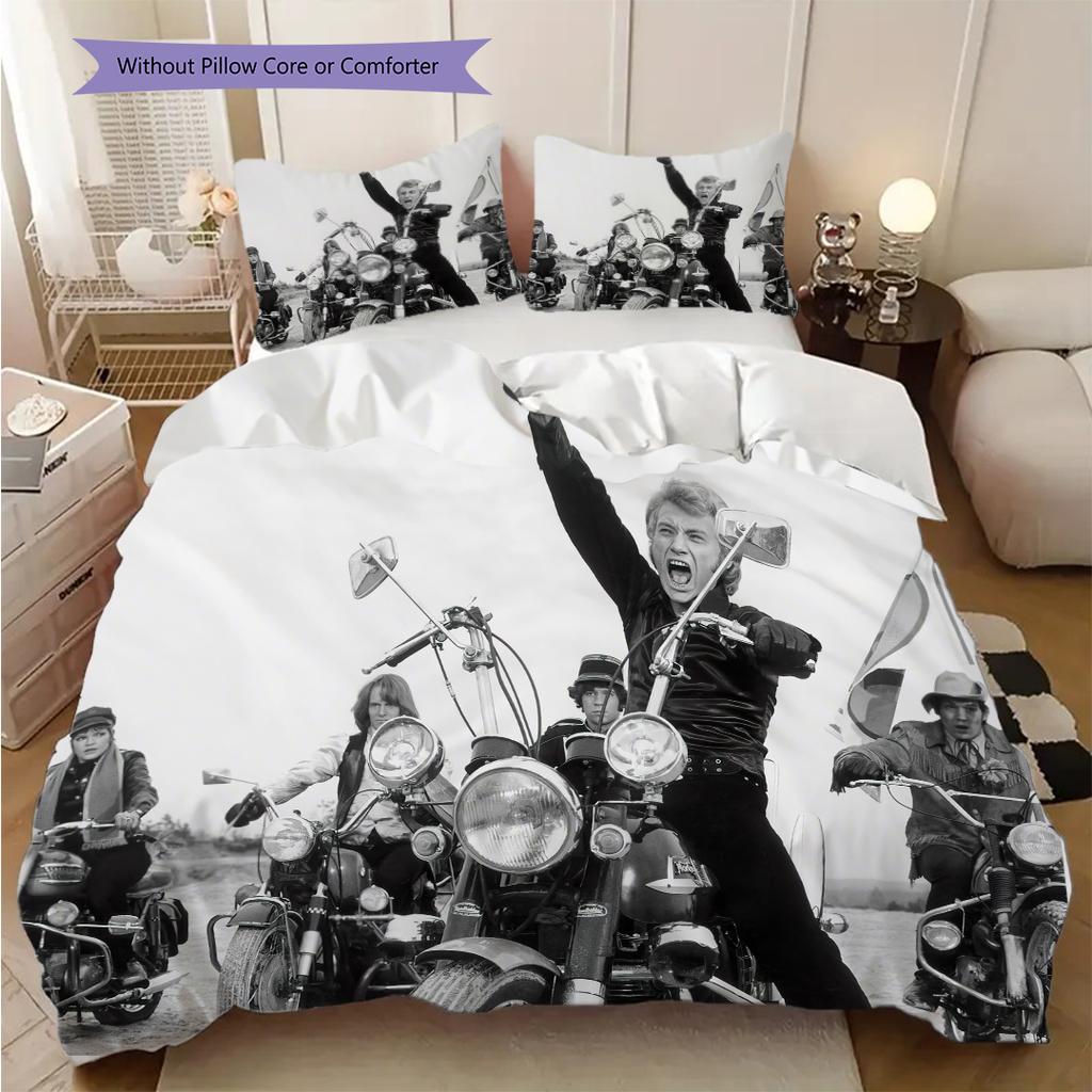 Johnny Hallyday Retro Poster bedding, duvet cover, pillowcase, home decoration, birthday gift (1 * duvet cover+2 * pillowcase, coreless)