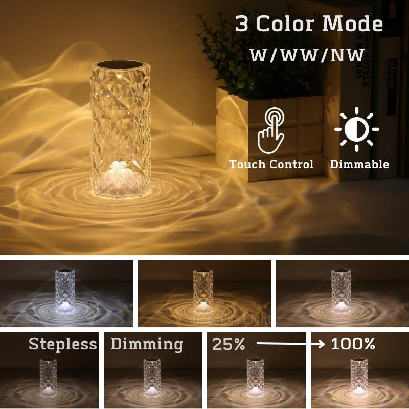 Round LED Crystal Table Lamp Touch Remote Control RGB Romantic Rose Colour Changing For Bedroom Bedside Decoration Night Lights
