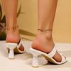 Elegant Mules Sandals Women's High Heel Shoes Versatile Solid Color Medium Heel Thick Heel Square Toe Sandals