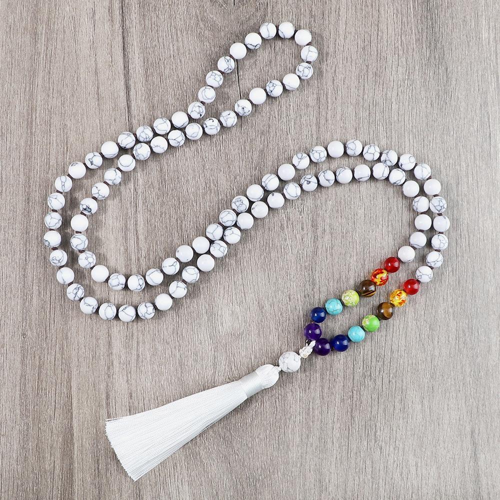 Creative 108 Beads Colorful Stone Necklace & 8mm Chinese Tassel Knot Bracelet