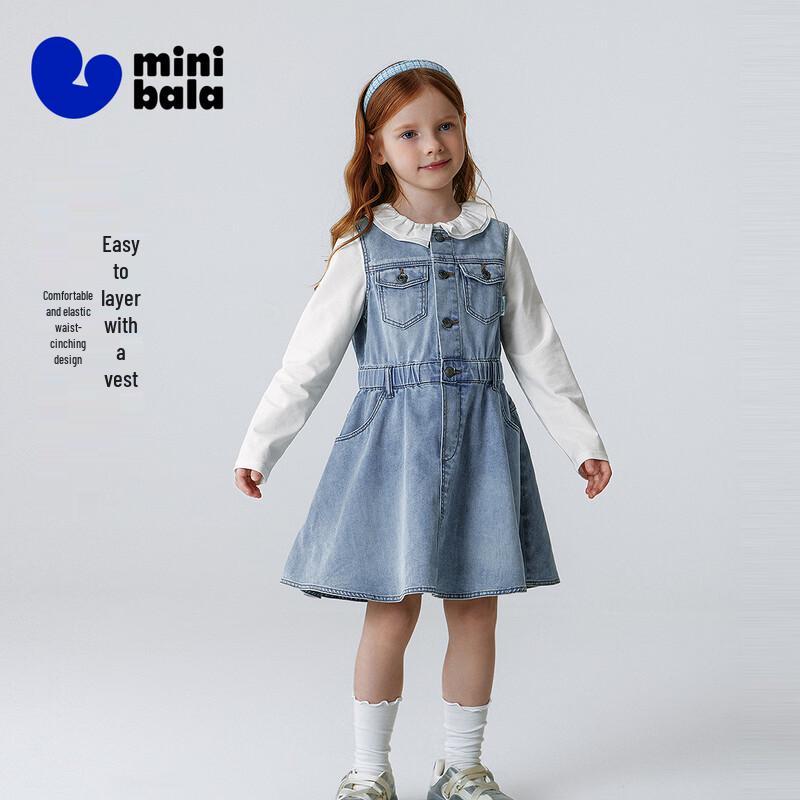 Minibala Girls' Retro Sleeveless Denim Vest Dress