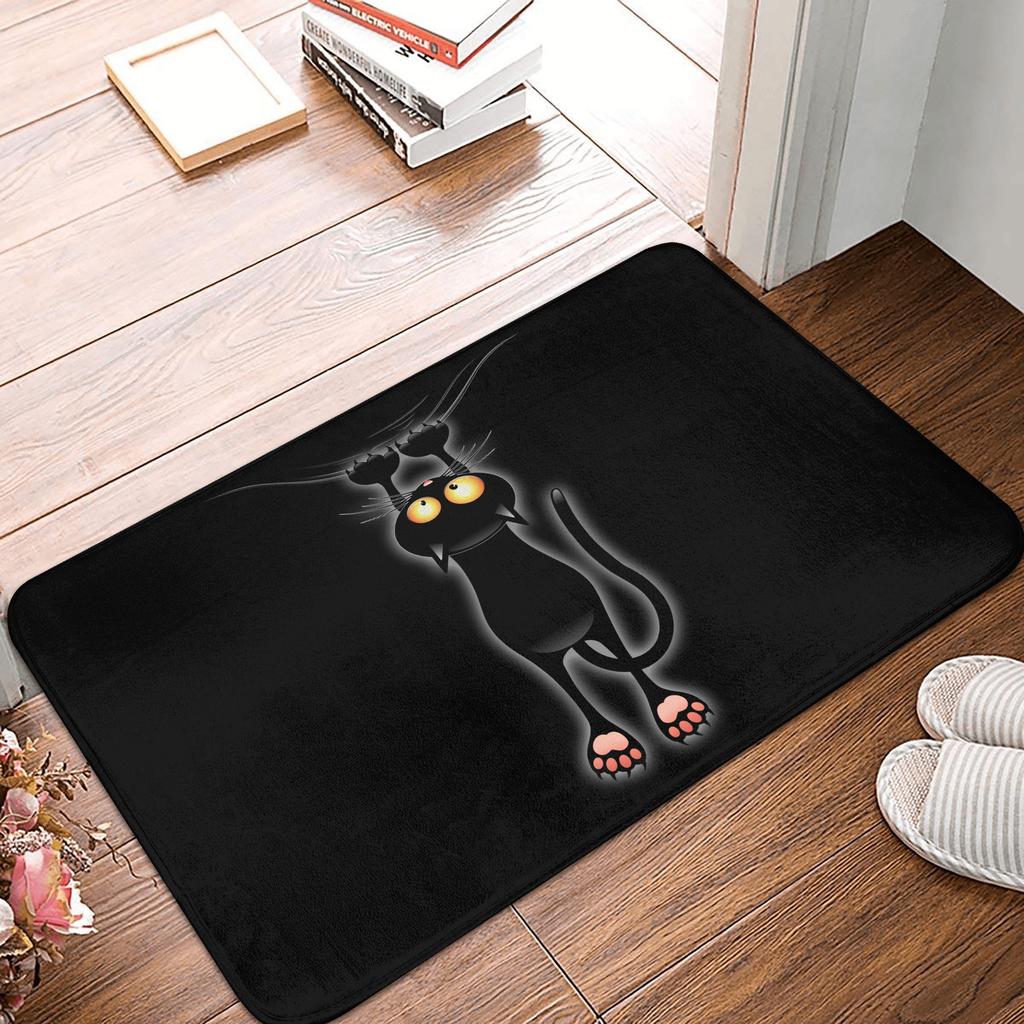Smiling Black Cat Doormat Non-Slip Entrance Kitchen Bathroom Door Floor Mat Living Room Carpet Rug