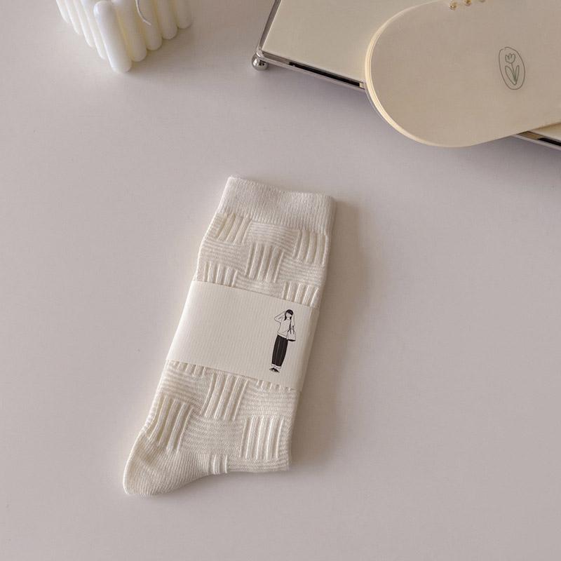 Women's Socks White Breathable Casual Japanese Style Crew White Socks Simple Basic High Quality Ladies Plain Socks Striped Girl