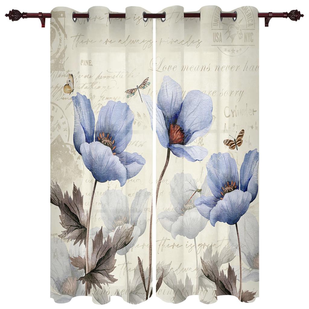 Vintage Tulpenblume Schmetterling Fenster Vorhang Wohnzimmer Luxus Volant Vorhang für Schlafzimmer Zuhause Küche Dekor Vorhang