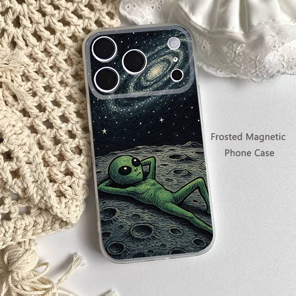 Singular Space UFO Alien For iPhone 11,12,13,14,15,17,16,Pro,Plus,E,Max,Air,Mini Clear Magnetic Frosted Cover