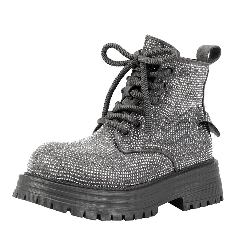 

Женские массивные туфли-одиночки, осенние, новые, с круглым носком, замшевые, с ремешком спереди, толстая подошва, нескользящая, короткие ботинки 40 серебряный