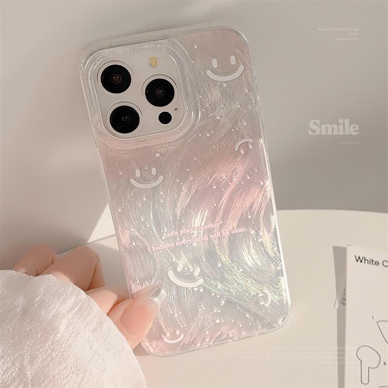 Ins Korea Cute Smile & Stars Phone Case For Samsung Galaxy S24 Ultra S23 FE S22 S21 Plus A15 A35 A55 A34 A54 A14 A53 A52 Cover