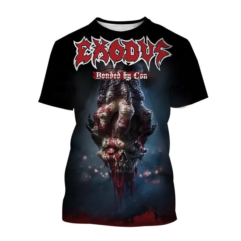 Heißer Verkauf Exodus Personalisiertes bedrucktes 3D-Druck-T-Shirt Personalisierte Band Hip-Hop Männer und Frauen Casual Cooles T-Shirt Harajuku Street Punk