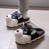 Men's Winter Cartoon Husky Cotton Slippers - Indoor Warm Plush Furry Heel for Couples