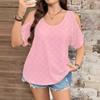 European and American women's clothing, independent station spring and summer new solid color off-the-shoulder hollow T-shirt women