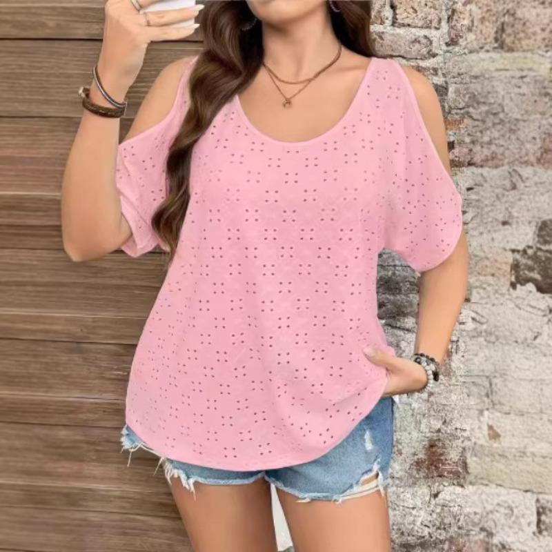 European and American women's clothing, independent station spring and summer new solid color off-the-shoulder hollow T-shirt women