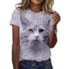 Summer fashion versatile cat animal 3D printed women's round neck short sleeved T-shirt