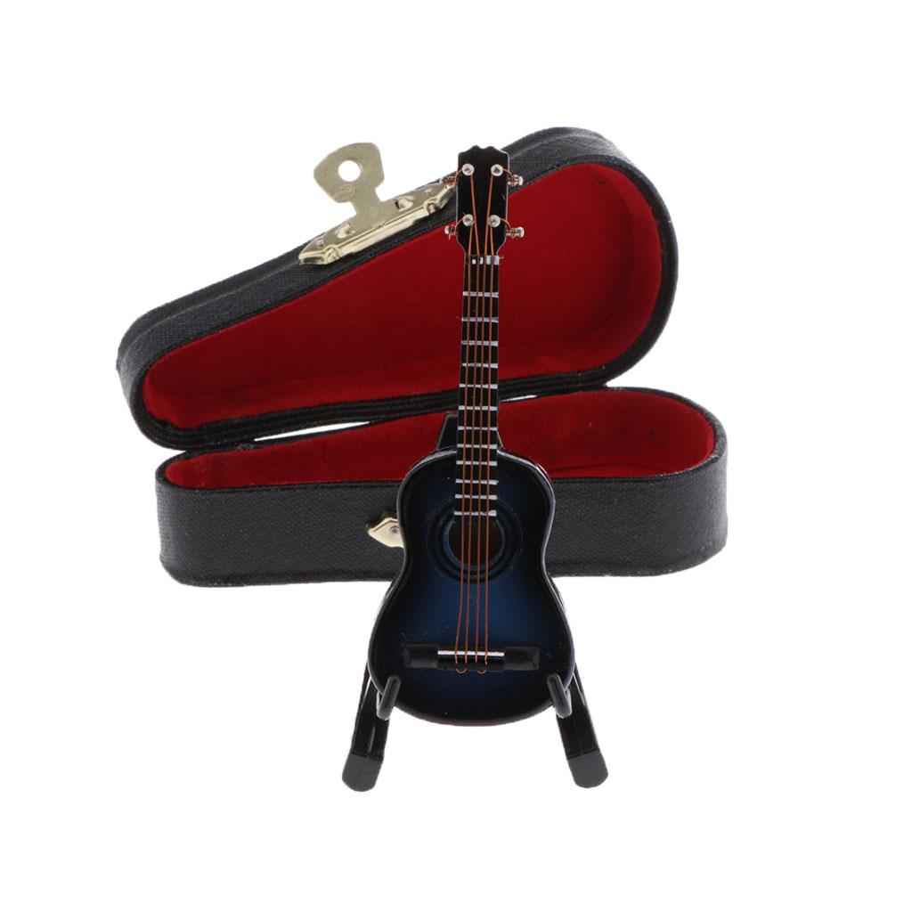 1/12 Wooden Electric Guitar Model with Stand for Action Figures Decor
