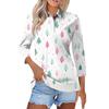 Women's Fashion Casual Button 3/4 Sleeve Vintage  Print Lapel Top
