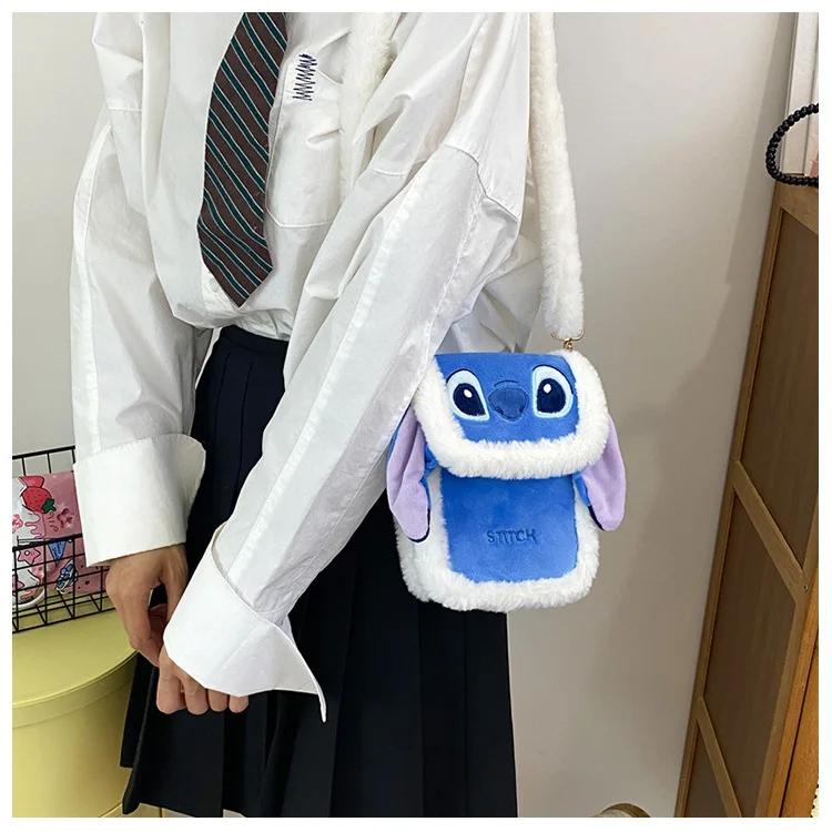 Disney Plush Backpack Cute Stitch Animation Character Crossbody Bag Mobile Phone Bag Birthday Gift for Women