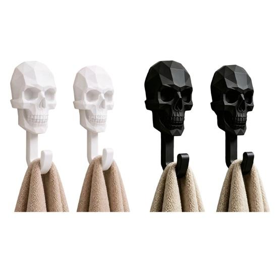 DYS 2 Stück Aufhänger, 3D-gedruckte Totenkopf-Design-Haken, Bohrerfreie Wandmontage-Haken, Wasserdichter Badezimmer-Aufbewahrungshaken für Handtücher, Hüte, Taschen