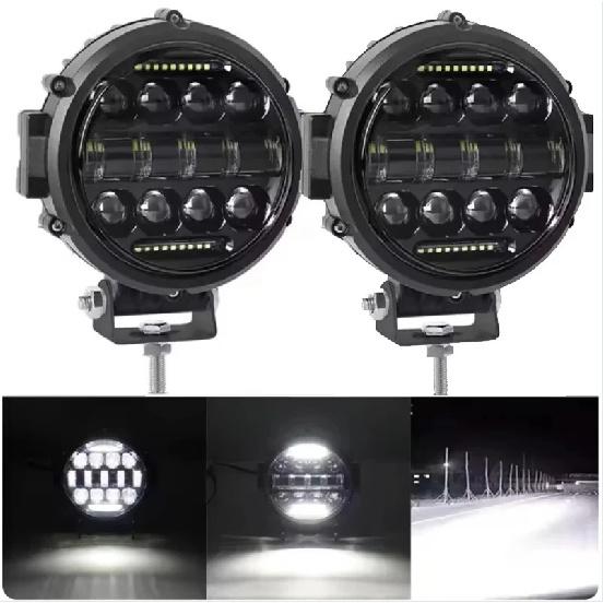 7-Zoll 60W Runde LED-Leuchten Scheinwerfer Superhelle Offroad-LED-Arbeitslichtleiste Verstellbare Montagehalterung Tagfahrlicht