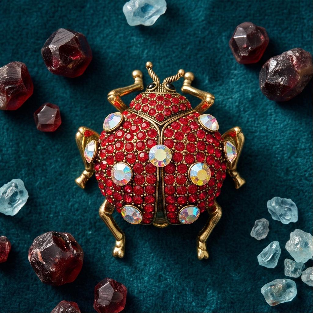 Red Rhinestone Beetle Brooch - Retro Insect Pin for Women's Fashion Suit Jackets