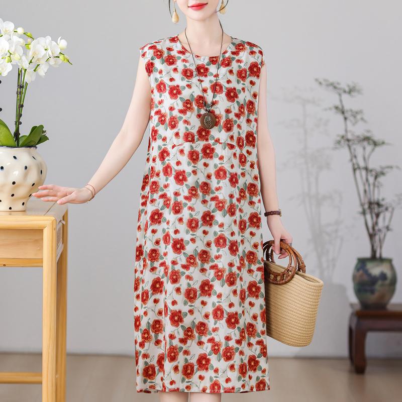 Robes Décontractées pour Femmes Été Vêtements Vintage Grande Taille Sans Manches Ample Robe Longue