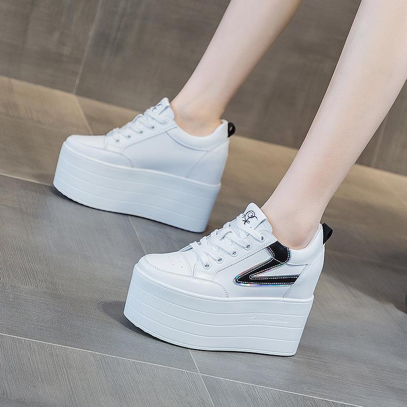 Muffin kleine weiße Schuhe Damen Frühjahr 2025 neu dicksohlige Innenhöhenerhöhung Damenschuhe superhoher Absatz 12 cm Freizeitschuhe Damen