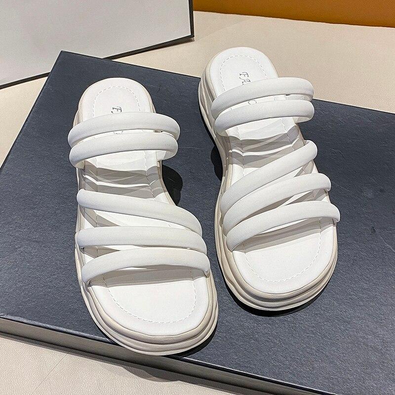 

Модные женские шлепанцы, шлепанцы, обувь на плоской платформе на толстой подошве и среднем каблуке, женские летние шлепанцы, сандалии больших размеров 35 бежевый