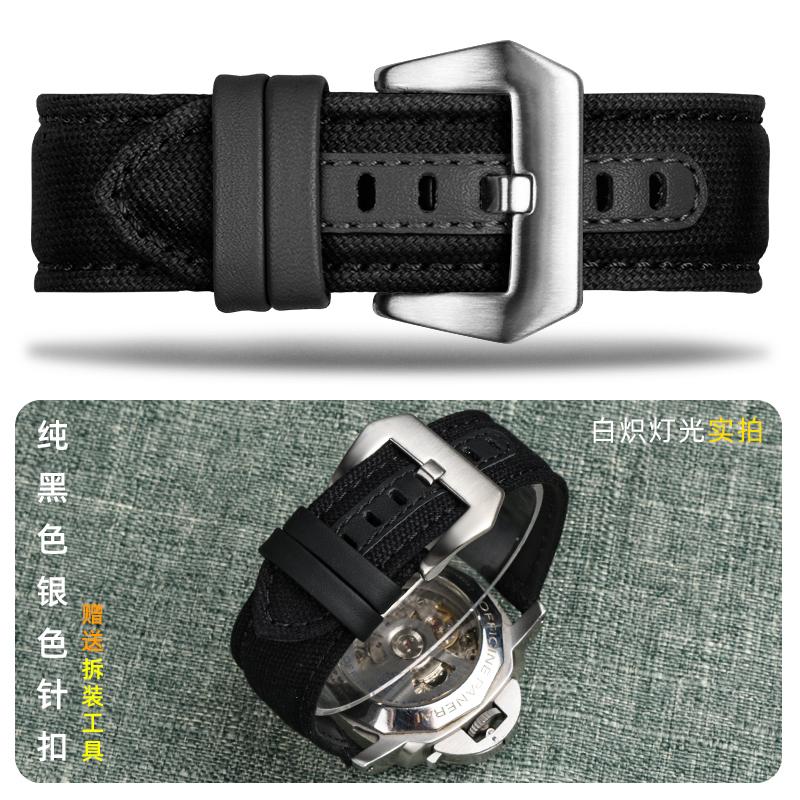20MM 22MM 24MM Canvas +cowhide Watch Strap For Panerai PAM111 441 Diesel Men's Nylon watchband Sport Wrist Watch Band Bracelet