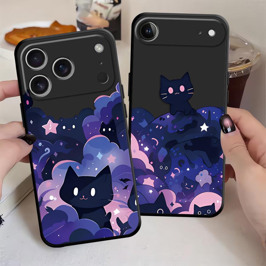 Funda Phone Cover Case for Apple iPhone 17 Pro Max XR XS MAX 15 Pro 7 8 Air 16 13 12 14 11 Black Cat Starry Night