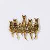 Vintage Gold Color 6 Cats Brooch For Women Men Cartoon Cute Green Rhinestone Eyes Kitten Sitting On Platform Pins Casual Jewelry