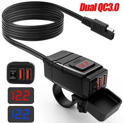Moto Motorcycle USB Charger QC3.0 PD Fast Charging USB Quick Adapter 12V Socket Adapter with Voltmeter Motorcycle Accessories