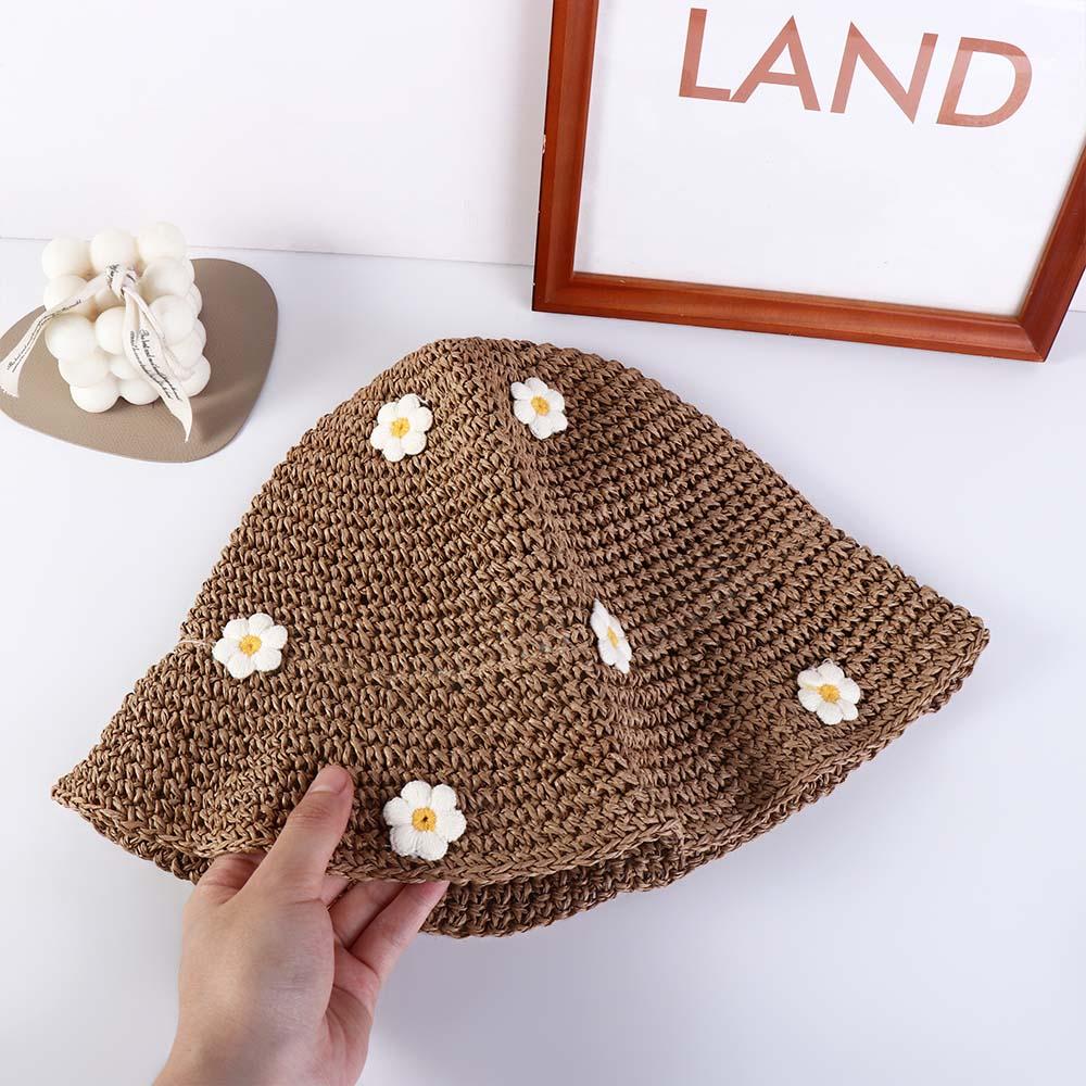 Handmade Weave UV Protection Flower Sunscreen Flat Hat Sun Hat Sun Cap Sun Protection Straw Hat