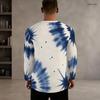 Men Plus Size Round Neck Long Sleeve Printed T Shirt White Blue Khaki Casual Pullover Straight Hem