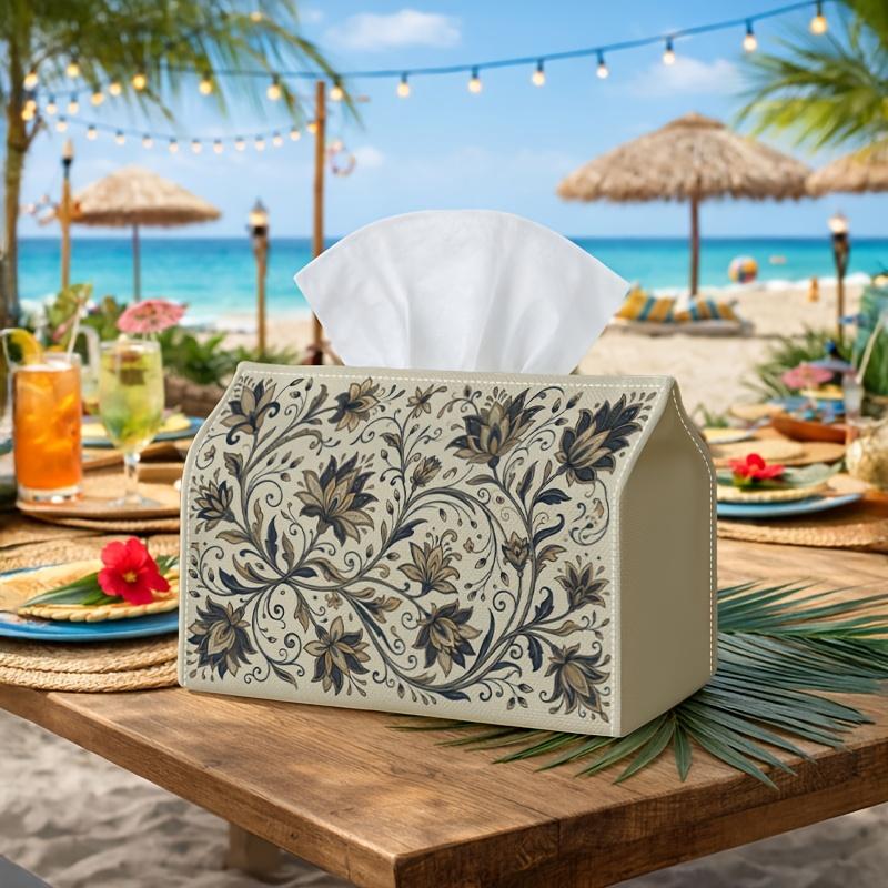1pc Vintage Botanical Tissue Box - Blooming Flora Vine Napkin Storage Box, Suitable for Rolls/Facial Tissues/Single Sheets, Multi-Functional Storage B
