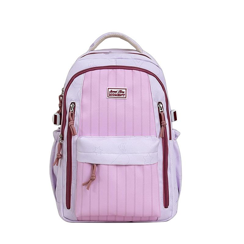 Schoolbag Female college style lightweight versatile soft girl backpack Korean version ins tree stripe junior high school travel bag
