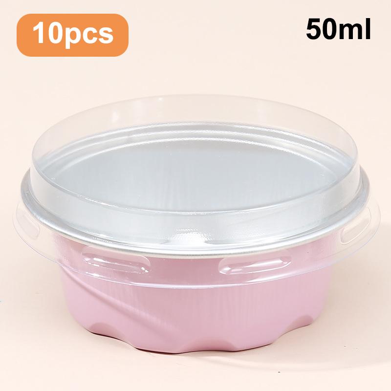 10 Pcs 50Ml Temperature Resistance Reusable Aluminum Foil Baking Cups With Lid Small Pudding Tart Tins Pastry Baking Tools Set