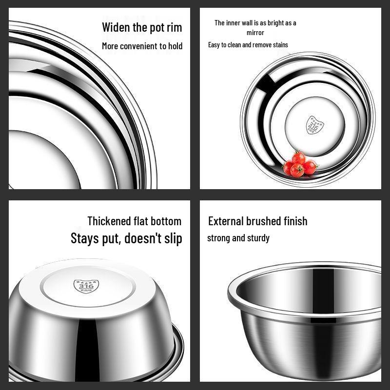 316 Stainless Steel Food-Grade Mixing Bowl - Extra-Thick for Egg Beating & Dough Mixing.